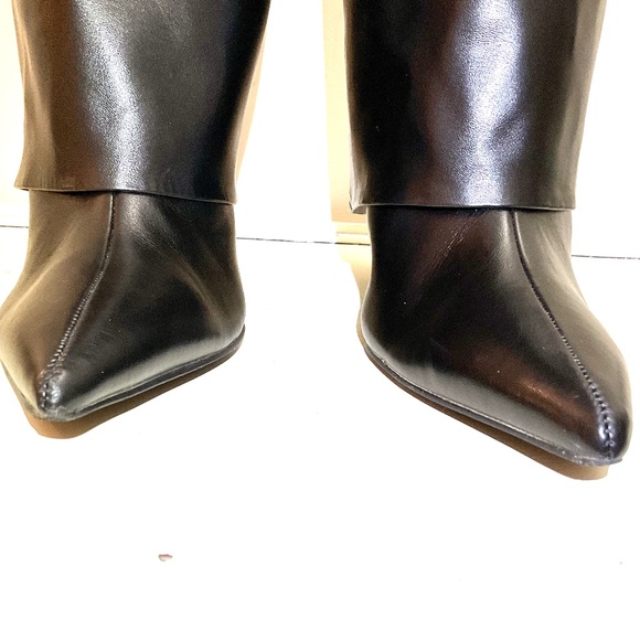 Liliana Black Fold Over Pointed Toe Side Zip Knee High Heel Boots sz 10 - Picture 11 of 16